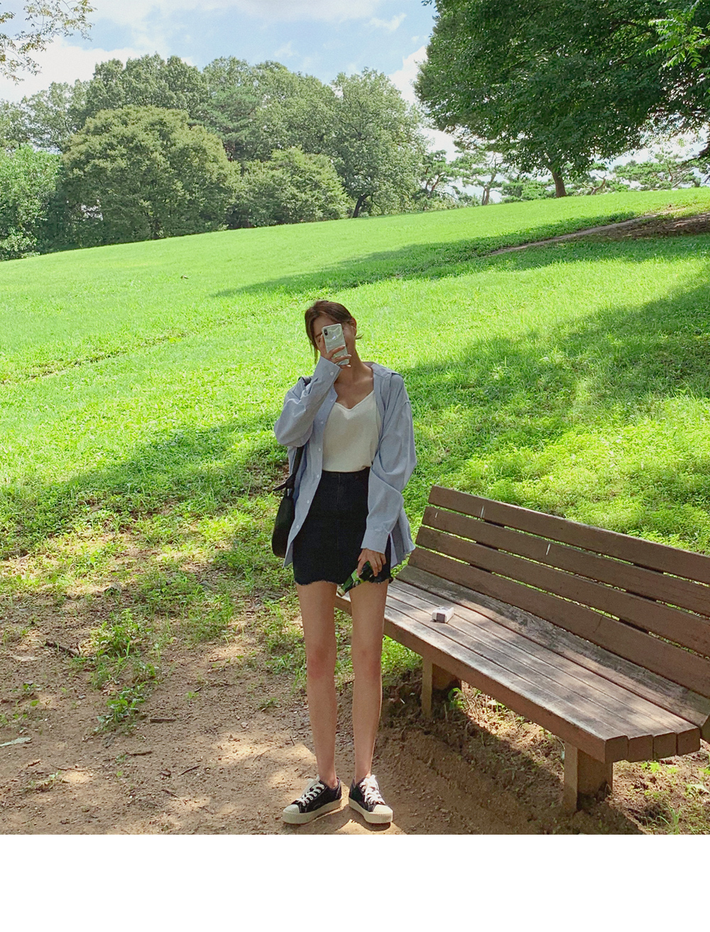 미라운드 히든밴딩 데님스커트
